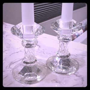 Crystal looking long stem candle holders
